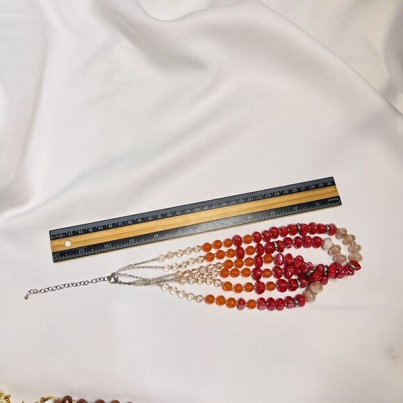 Sparkling Vintage Necklace 3 Strand Organic Form Glass Resin Beads Colorful 4112 - Picture 7 of 8